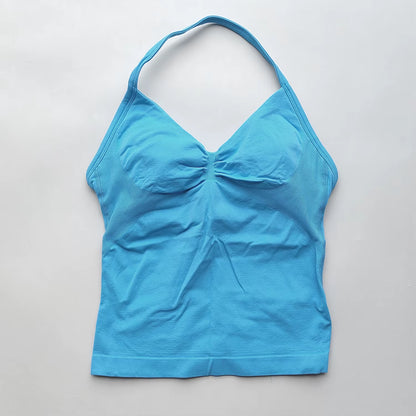 NO LOGO Women'S Longline Strappy Backless Gym Top Scrunch Workout Open Back Bra Tank Top for Running Yoga Shirt