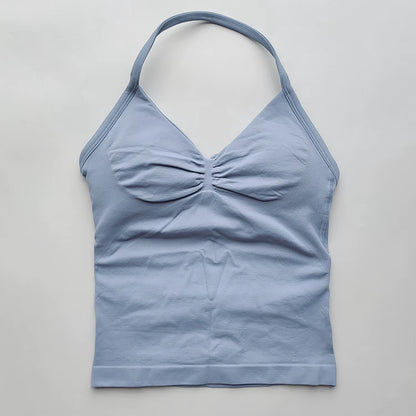 NO LOGO Women'S Longline Strappy Backless Gym Top Scrunch Workout Open Back Bra Tank Top for Running Yoga Shirt