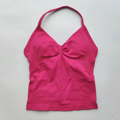 NO LOGO Women'S Longline Strappy Backless Gym Top Scrunch Workout Open Back Bra Tank Top for Running Yoga Shirt