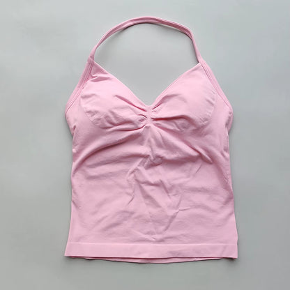 NO LOGO Women'S Longline Strappy Backless Gym Top Scrunch Workout Open Back Bra Tank Top for Running Yoga Shirt