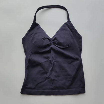 NO LOGO Women'S Longline Strappy Backless Gym Top Scrunch Workout Open Back Bra Tank Top for Running Yoga Shirt