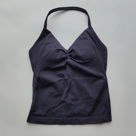 NO LOGO Women'S Longline Strappy Backless Gym Top Scrunch Workout Open Back Bra Tank Top for Running Yoga Shirt